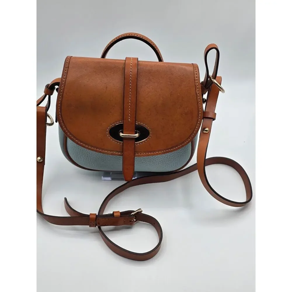 Dooney & Bourke Verona Bionda Cristina Leather Crossbody Satchel Blue Tan